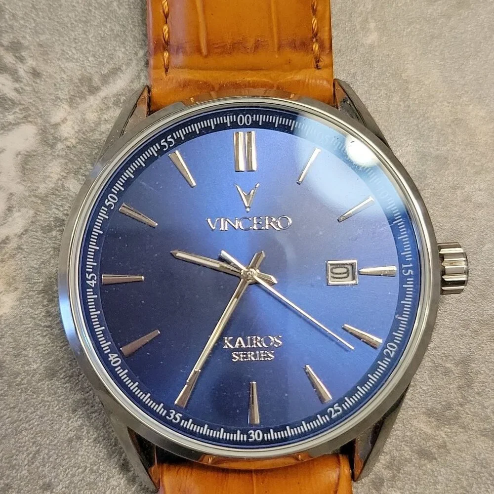 Blue Dial Men's Watch with Tan Leather Strap